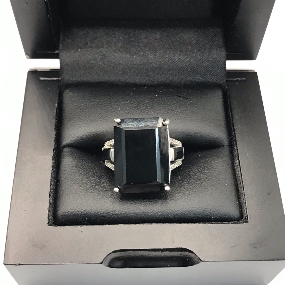 925 Sterling Silver Black Onyx Filigree Cocktail Ring Size 6